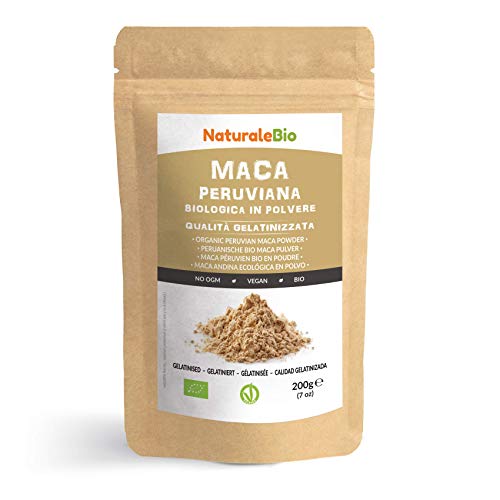 Maca Andina Ecológica en Polvo [ Gelatinizada ] 200g. Organic Maca Powder Gelatinized. 100% Peruana, Bio y Pura, viene de raíz de Maca Organica. NaturaleBio