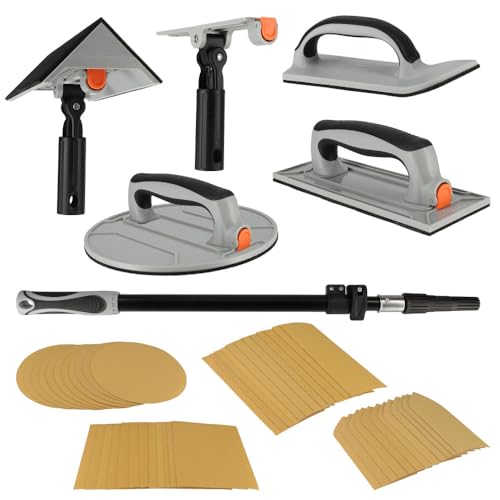 Kit ponçage plaquiste avec perche télescopique 1,2m - Ponceuse angle - circulaire - rectangulaire - détail - Feuilles abrasives