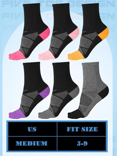 Image of Fourluoo 6 Pairs Women Cotton Athletic Toe Socks