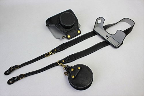X100F Case, Bolinus Handmade Genuine Real Leather Fullbody Camera Case Bag Cover For Fujifilm X100F Bottom Opening Version + Neck Strap + Mini Storage Bag -Black #TOP13
