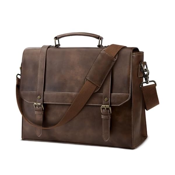 IGOLUMON Messenger Bag for Men 15.6 inch Vintage Leather Waterproof Laptop Briefcase for Men Large Computer Laptop Bag Leather Satchel Bag Retro Shoulder Bag for Office Business College, Dark Brown