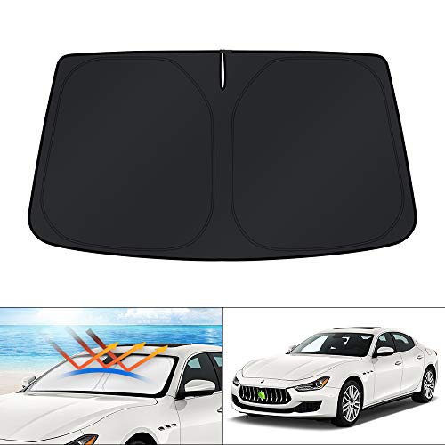 Image of KUST Windshield Sun Shade for 2014-2024 Maserati Ghibli Accessories Custom Fit Sunshade Foldable Window Sun Visor Protector Blocks UV Rays Keep Your Car Cooler