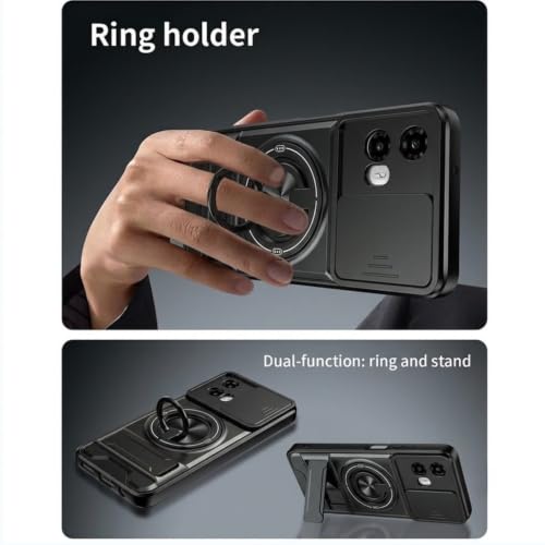 Image of Armor Camera Slider Back Case Cover for Moto G35 5G with Bracket Stand (Black)