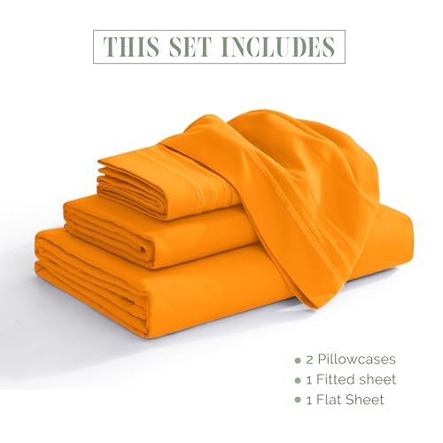 Elegant Comfort Luxurious 1500 Premium Hotel Quality Microfiber 4-Piece Sheet Set, 18-24 Inches Deep - Extra Deep Pocket Sheets - Ultra Soft 4PC Deep Pocket Sheets, King, Orange