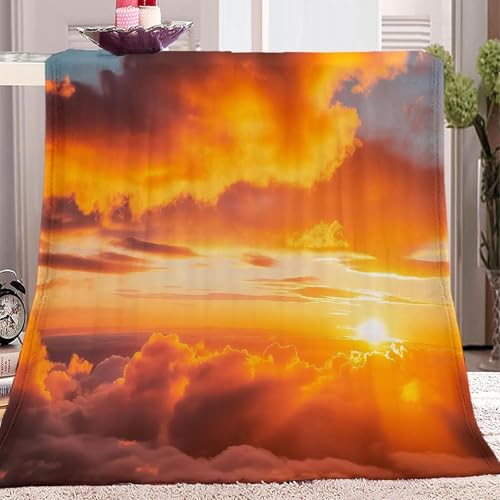okoikfc Coperta Pile 100 x 130 cm Tramonto, Coperta Paesaggio per Bambini/Singolo Plaid Pile in flanella morbida caldo per Letto, Divano Q1580