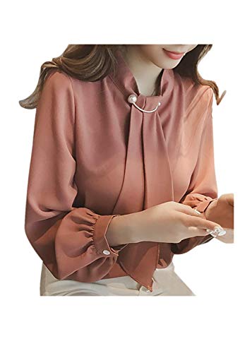 Limsea Long Sleeve Floral Blouses for Women Fashion 2019 Lacing Tops Fashion Bottoming Shirt Chiffon Shirt Tops Blue White Blouses Elegant Plus Size Womens Work Tops and Blouses for Office