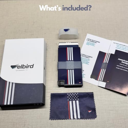 ELBIRD Stylish Ultra Slim Wallet RFID Blocking Premium Aluminum Card Holder w/Trigger to slide up cards - Complete Packaging w/Accessories, Bands to store more, Ideal Gift - American3
