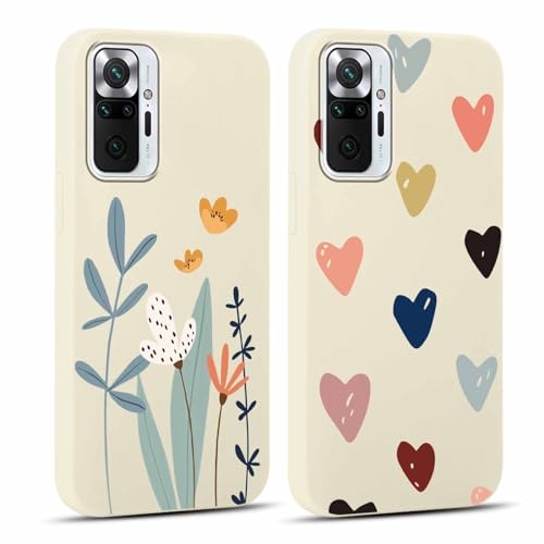 Yoedge 2 Pièces Coque pour Xiaomi Redmi Note 10 Pro / 10 Pro Max 4G 6,67', Ultra Fine Souple Silicone TPU avec Motif Design Étui, Antichoc Anti-Rayures Bumper Protection Housse, Fleur & Coeur d'amour