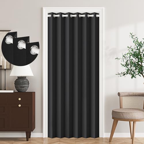 HMYI 100% Blackout Accordion Style Door Curtain for Doorways Privacy Magnetic Door Curtain Temporary Doors for A Room Privacy 1 Panel W45 x L80 Black