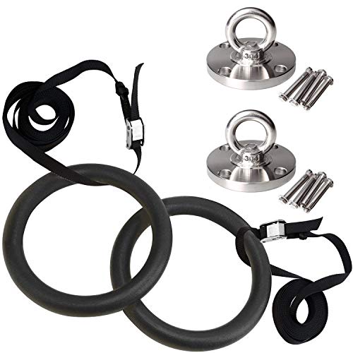 Kovas Gymnastic Rings Adjustable Straps with SUS304 Stainless Steel Ring Mounts,Gymnastic Rings for Full Body Strength and Muscular Bodyweight Training,2 Stainless Steel Heavy Duty Universal Hangers