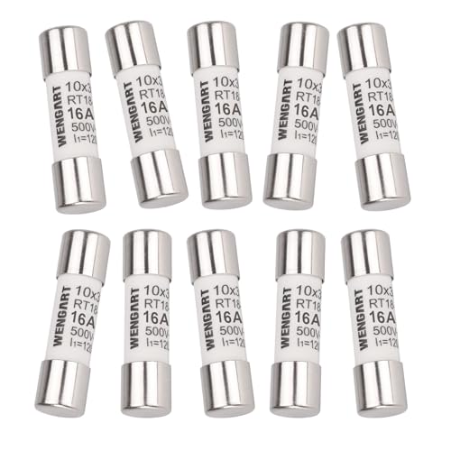 Wengart AC Cylindrical Fuse Link RT18-32 (RO15), AC500V 16A, 120kA, 10x38mm, 10 pieces, Strong Breaking Capacity