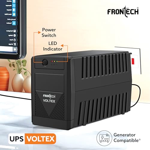Image of FRONTECH UPS - 1KVA /600W Simulated Sine Wave | 12V /7Ah x 2 Lead-Acid Batteries - Reliable Power Protection| LED Indicator | Power Backup & Protection | Desktop (2570 - Black)