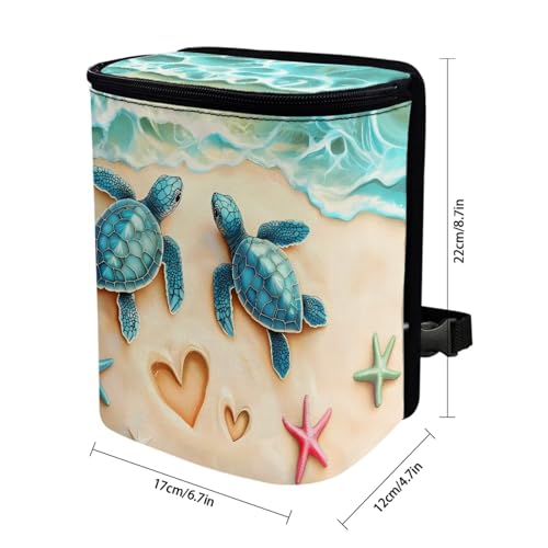 Image of Talayituse Turtle Starfish Heart Beach Print Car Trash Can with Lid, Leak Proof Auto Trash Bag Hanging Vehicle Garbage Can Multipurpose Storage Container for Back Seat Road Trip