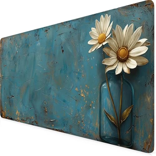 Blomma Musmatta xxl 1200 x 600 mm, förlängd beige musmatta med halkfri naturgummibas, sydda kanter skrivbordsmatta förbättrar noggrannhet och hastighet, skrivbordstillbehör j1-19A