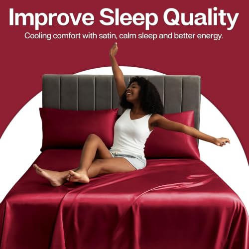 Image of SKVM Satin Silk Pillow Covers Set of 2 for Hair and Skin scrunchies Set for Women 3-Pieces Pillowcase Soft Breathable Smooth Sleeping Envelope Closure Cover Bed Anti Frizz 18 inchX 28 inch (4, Cherry Red)