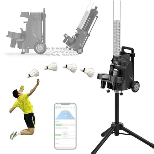 Eastnmythet Portable Badminton Feeder Thrower Dispenser, Battery Powered Badminton Serve Machine, APP Control, Adjustable Height, 52 Ball Capacity