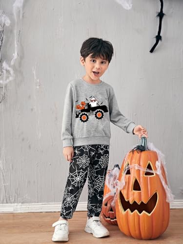 Kids Halloween Sweatshirt Boys Girls Pumpkin Ghost Dinosaur Graphic Shirt Toddler Long Sleeve Outfit Tops3