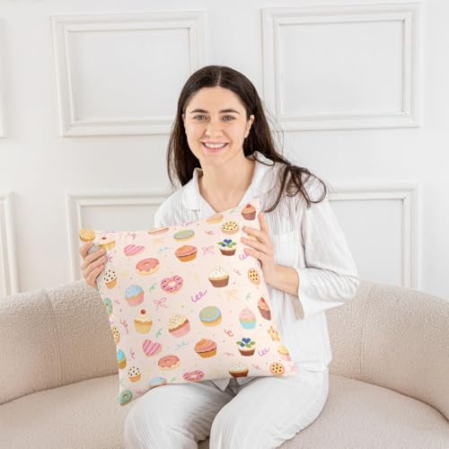 Housse de coussin cupcake 40x40 protège-oreiller lavable pour lit ado rose - 5