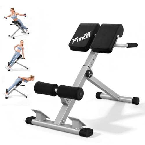 FITKS360 Roman Chair Hyperextension Bench – Adjustable Back Extension Machine for Glutes, Hamstrings & Lower Back – Foldable Multi-Purpose Workout Equipment for Home Gym (Silver, Medium)