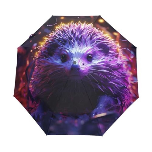 KAAVIYO Purple Starlight Hedgehog Umbrella Windproof Automatic Foldable Umbrells Auto Open Close for Men Women Kids
