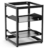 Eazy2hD 15U Open Frame Network Rack for Server, Wall Mountable Server Rack with 4 Post Design Includes 1U/2U Vented Shelves,24x Screw Washer,4X Leveling Feet,2X Shelf Brace, etc.