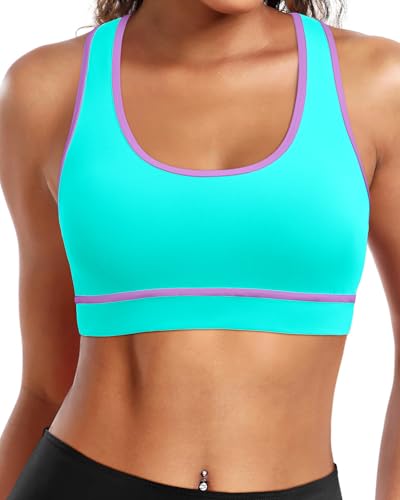 Image of Holipick Women's Sports Bra Bikini Tops Racerback Swim Top Scoop Neck Bathing Suits Top Modest Padded Crop Tops Swimsuit Only