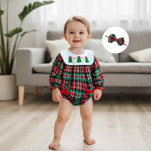 MERSARIPHY Baby Girl Plaid Romper My First Halloween/Thanksgiving/Christmas Outfit Infant Bubble Bodysuit Fall Winter Clothes3