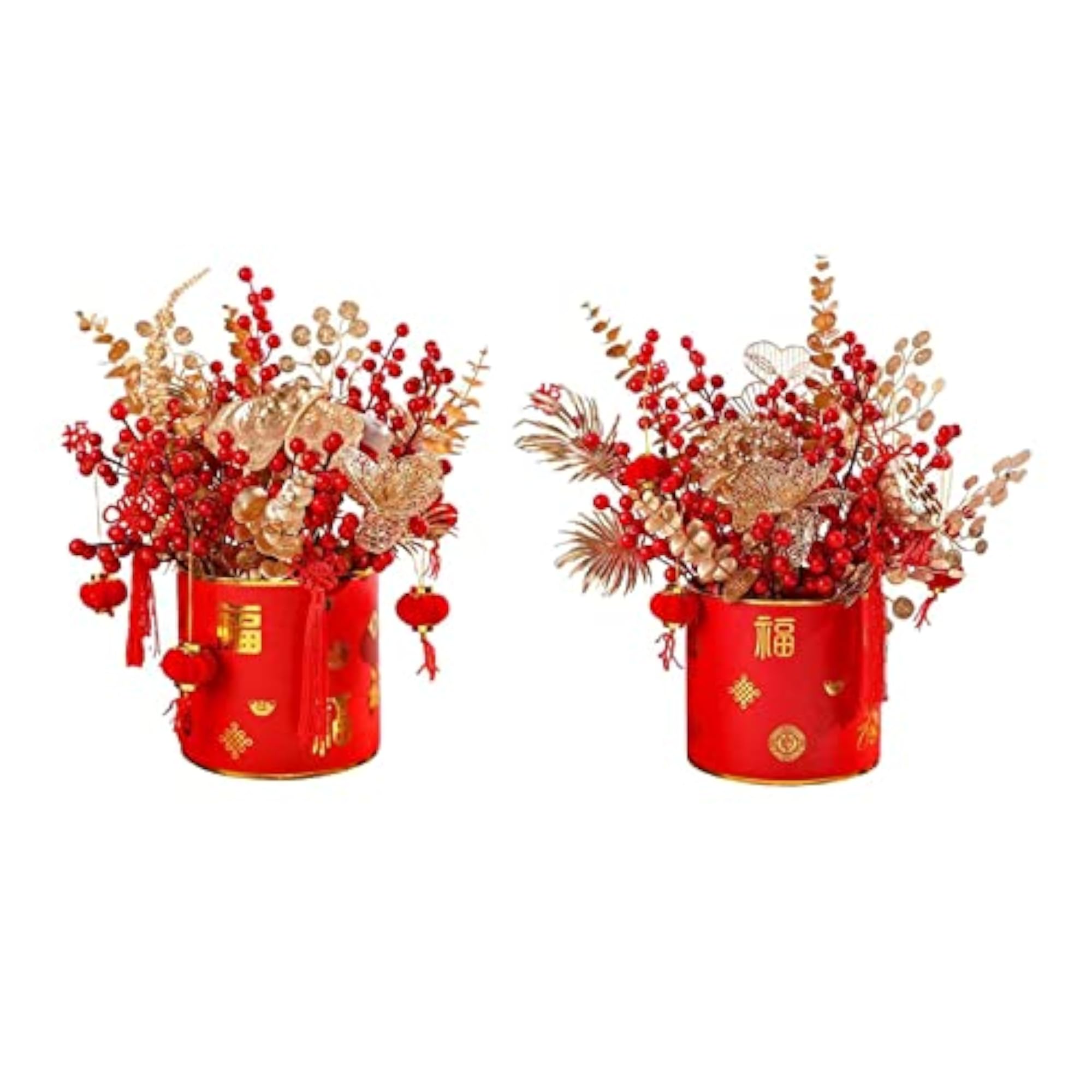 2X Simulation Red Berries Flowerpot Feng Shui Decoration