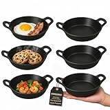 Mini Cast Iron Skillets Set of 6, 4.8 x 4.8 x 1.3 Inch Small Cast Iron Pan with Handle, Mini Ramekins Round Black Casserole Dish Cookware Small Skillets for Serving Food Frying Baking Cooking Roasting