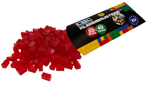 CMC imports 50 Klemmbausteine Bausteine 1x2 Noppen Kompatibel freie Auswahl 34 Farben (224 - Rot - Transparent)