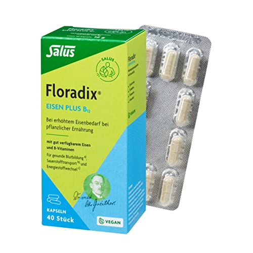 Salus Floradix Eisen plus B12-1x 40 Kapseln (16 g) - bei erhöhtem Eisenbedarf bei vegetarischer und veganer Ernährung - mit gut verfügbarem Eisen und Vitamin B12