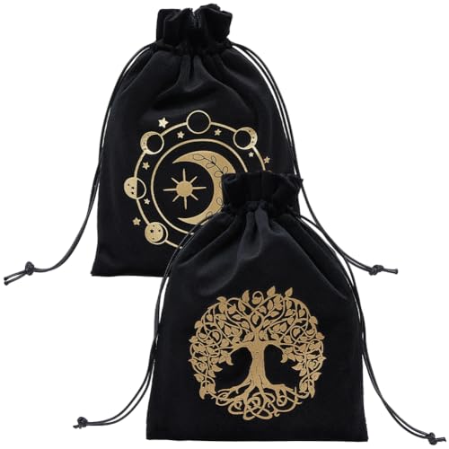 CREATCABIN Pochette de Rangement en Velours Motif Lune Arbre de Vie pour Cartes de Tarot Dés et Cristaux 18x13.5cm