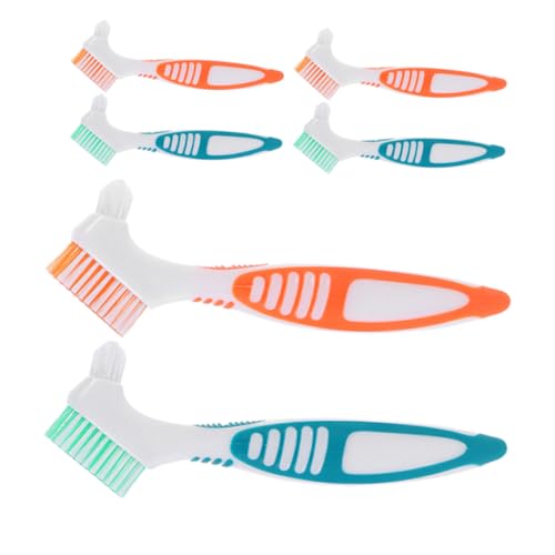 SOPOTUTU 6piezas Cepillo De Limpieza Para Dentaduras Postizas De Cerdas Duras Cepillo Limpiador De Doble Cabezal Cuidado De Dentaduras Postizas Retenedores y Alineadores Unidades