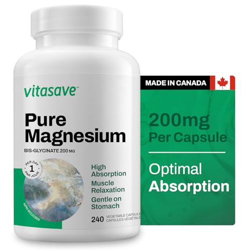 Vitasave Magnesium Bis-Glycinate Supplement | 200mg | High Potency Magnesium Bisglycinate - Superior Absorption - Supports Bones and Teeth - Promotes Relaxation & Sleep - Magnesium Glycinate Capsules (240 Capsules)