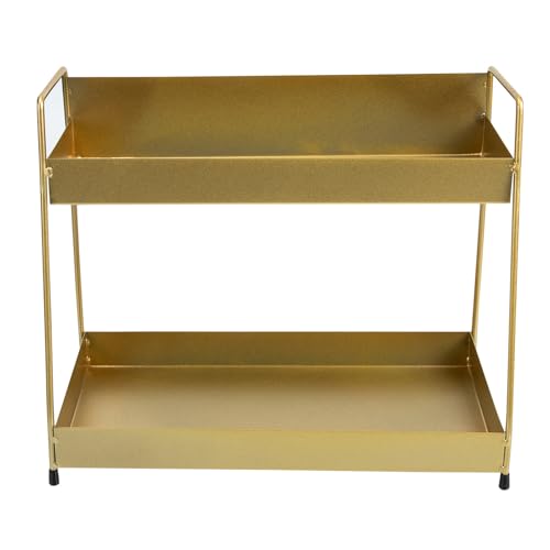 Organiseur maquillage doré étagère double-couche pour cosmétiques de salle de bain