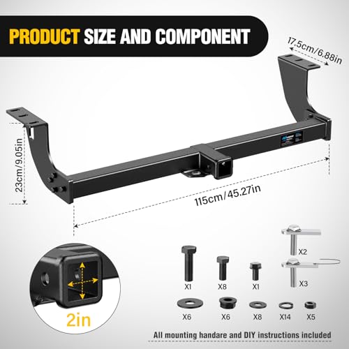 Image of Nilight Class 3 Trailer Hitch 2 Inch Receiver Compatible with Select Ford Ranger 2015 2016 2017 2018 2019 2020 2021 2022 Black Powder Coated