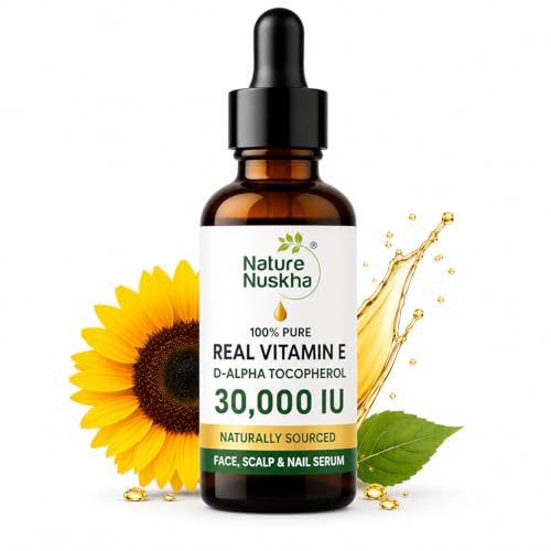 Image of Real Vitamin E Oil 30,000 IU | Undiluted D-Alpha Tocopherol Serum | Dermatologically Tested | For Skin Glow, Hair Nourishment & Stronger Nails | Non-GMO Certified | 30ml