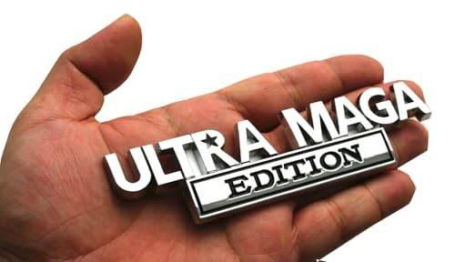 Image of 2Pcs Ultra MAGA Edition Emblems 3D Raised Car Decals, Classic Personality Labels Car Badges with Strong Adhesive, Exterior Auto Body Decor Embossed Stickers Logo for Car Truck SUV RV (Chrome Black)