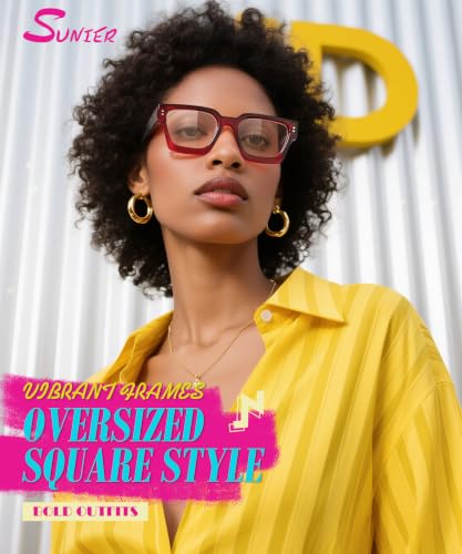 Image of Sunier Oversized Thick Square Fake Clear Lens Glasses Women Men 100% UV400
