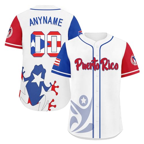 Camiseta de béisbol personalizada Puerto Rico, jersey puertorriqueño para softball, con botones, para juegos y eventos miniatura 1