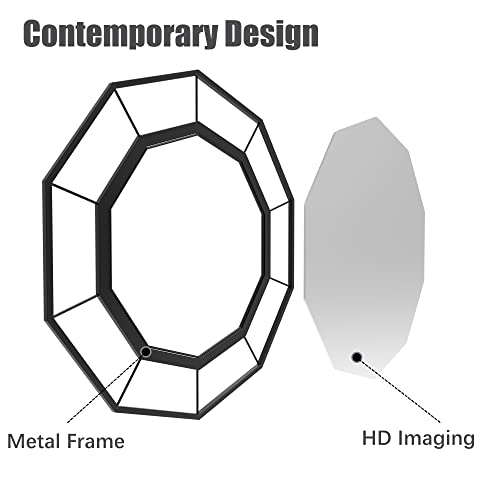 Anyhi Black Decorative Mirror For Wall Decor,Octagonal Wall Mirror Decor With Metal Frame, 24"X23" Modern Living Room Mirror #TOP4