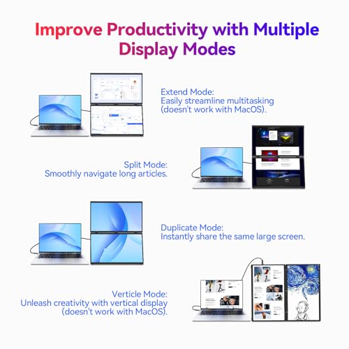 Image of AUSDOM 18.5 inch Stacked Dual Portable Monitor for Laptop, 100Hz 1080P Foldable Screen Extender, 360 Folding Double External Display with Stand & VESA, USB-C, mini-HDMI, Travel Monitor for Win /Mac, Black