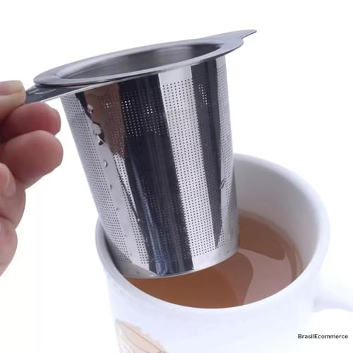 Infusor Filtro Coador de Chá em Aço Inoxidável com Tampa e Duas Alças para Apoio Durável Eficiente e