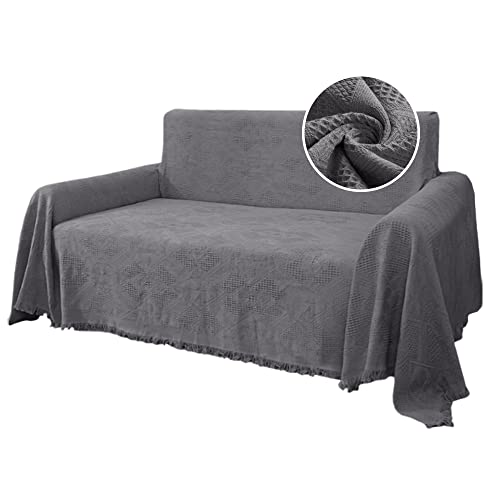 H.VERSAILTEX Cotton Sofa Covers Couch Cover Sofa Slipcover for Most Shape Sofas, Feature Thick Woven Jacquard Seamless with Tassels, Multi-Use Decorative for Couch (Large: 71" x 102", Grey)