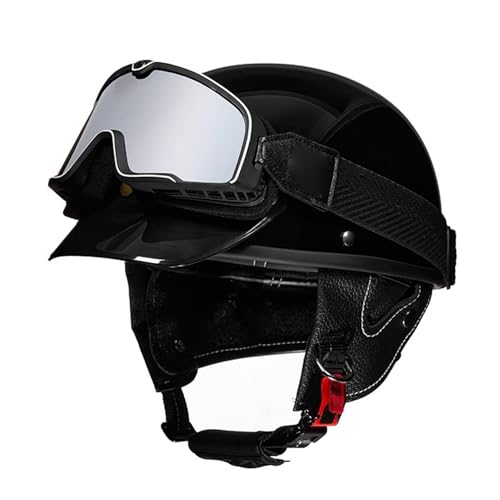 VVPEC Casco Jet Vintage Cascos Half-Helmet con Gafas, Certificado ECEDOT Casco Semi Cubierto para Motocicleta, Moto De Estilo Retro, Casco Alemán De La Segunda Guerra Mundial(4,S=55~56cm)