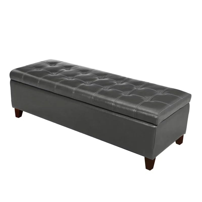 Image of LEGACY OF COMFORT Nysir 2 Seater Sofa Upholstered Ottoman Bench with Storage, for Living Room, Bedroom, Entryway (Dark Grey Leather)