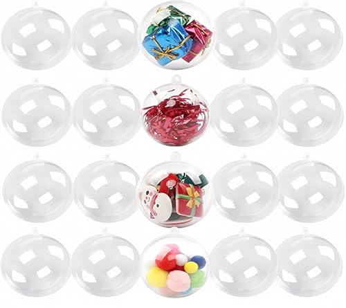 Accfore Lot de 20 boules de Noël transparentes de 50 mm à remplir soi-même en plastique pour décoration de Noël, mariage, fête, cadeau de Nouvel An, décoration...
