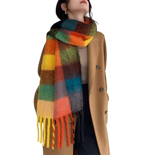 YSense Womens Winter Scarf Chunky Oversized Plaid Thick Blanket Scarf Big Coloured Warm Shawl Wrap