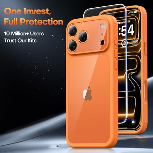 Image of TAURI for iPhone 17 Pro Max Case, with Screen Protector, Orang | Full Camera Protection, Anti-Yellowing Military-Grade Protection Shockproof Slim Phone Case for iPhone 17 ProMax