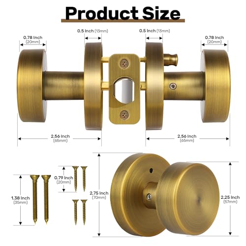 naubea Antique Brass Privacy Door Knobs Interior with Lock, Old Style Round Door Knob Vintage Door Handle for Bedroom Bathroom Lockable Door Knob by naubea - Image 5